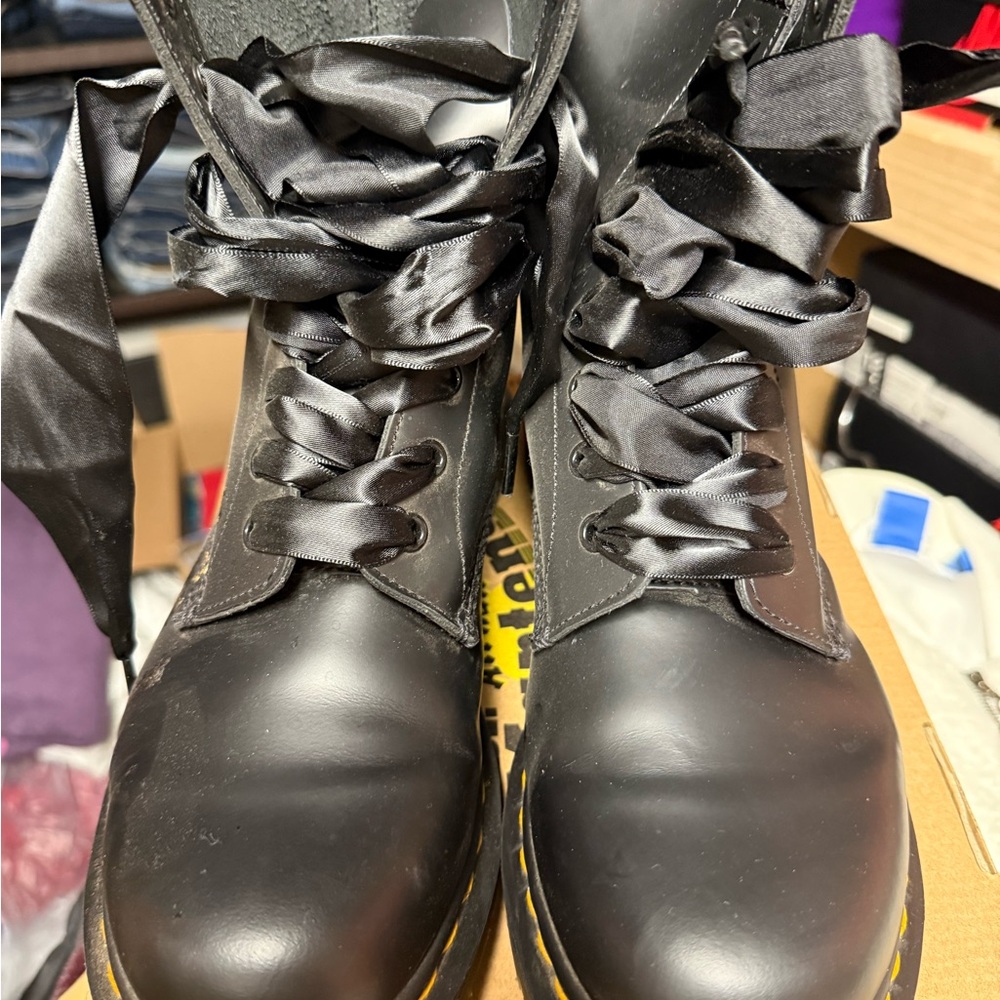 Dr. Martens Black Leather Boots with Satin Laces